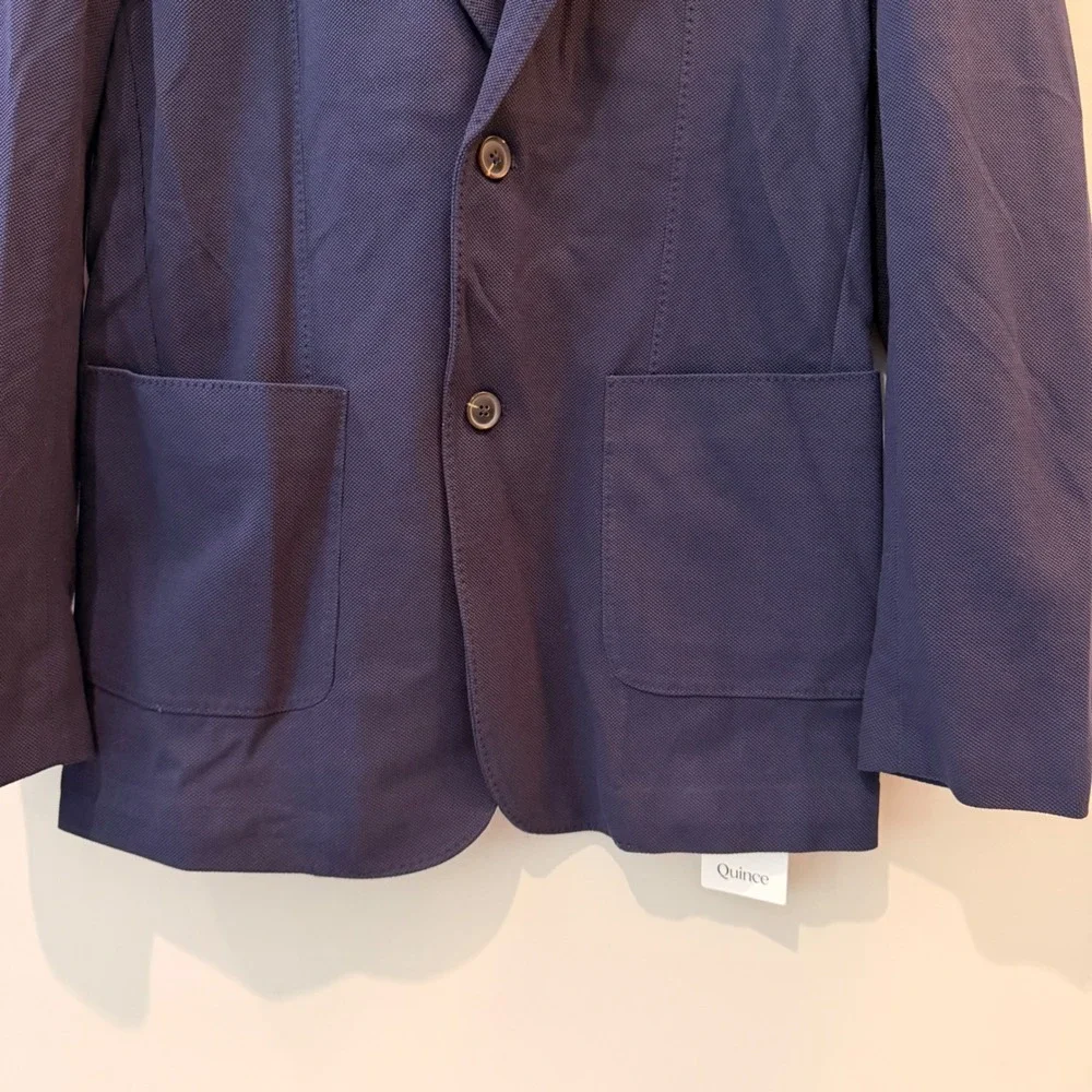 Quince Cotton Pique‎ Knit Blazer Lightweight Breathable Date Office Navy Med NWT